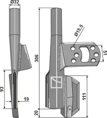 Såskjær til Väderstad Hål: 15,5 mm, Lengde: 326 mm