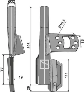Såskjær til Väderstad Hål: 15,5 mm, Lengde: 326 mm