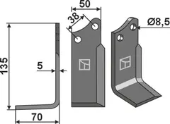 Kniv til Agria 135 x 50 mm - 8,5 mm hull