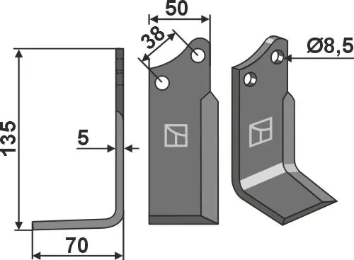 Kniv til Agria 135 x 50 mm - 8,5 mm hull 