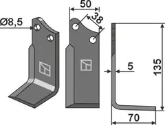 Kniv til Agria 135 x 50 mm - Tykkelse 5 mm