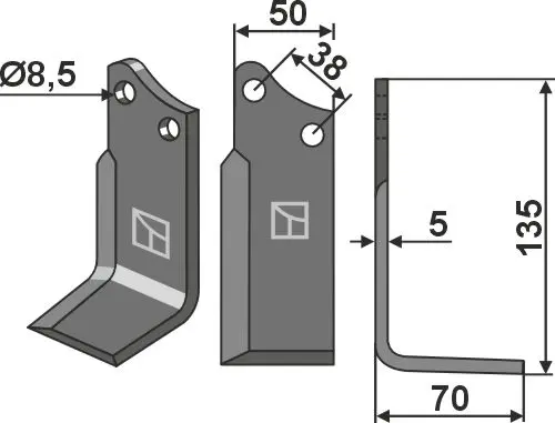Kniv til Agria 135 x 50 mm - Tykkelse 5 mm 