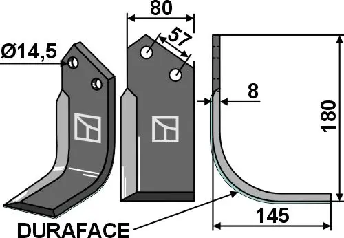 Kniv til Breviglieri 180 x 80 mm - DURAFACE 