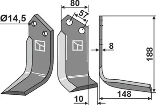 Kniv høyre til Celli 188x80 mm - Høyre