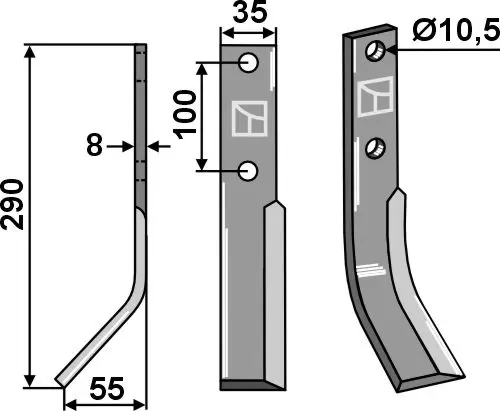 Rotary tind til Simon Lengde 290 mm - Bredde 35 mm 