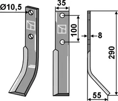 Rotary tind til Simon 290 x 35 mm - Tykkelse 8 mm