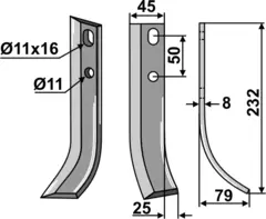 Kniv til Schneider 220 x 40 mm - Tykkelse 8 mm