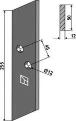 Kniv 255mm til Samson Lengde 255mm, hull 12mm