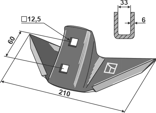 Plogskjær til Kuhn Bredde 210 mm - Tykkelse 6 mm 