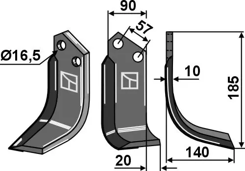 Kniv til Kuhn 185 x 90 mm - Hartmetall 