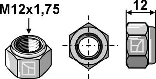 Selvlåsende mutter M12x1,75 Kvalitet 8.8, M12x1,75