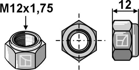 Selvlåsende mutter M12x1,75 Kvalitet 8.8, M12x1,75