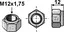 Selvlåsende mutter M12x1,75 Kvalitet 8.8, M12x1,75
