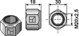 M20 mutter med klemmeinnretning M20x2,5, åpning 30, kvalitet 10.9