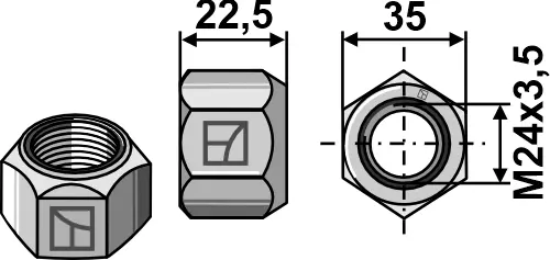 Helmetal mutter med klemmeanordning M24x3,5, kvalitet 8.8 