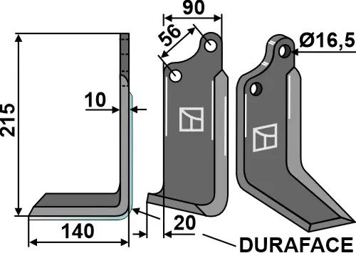 Kniv til Maschio / Gaspardo 215 x 90 mm - 16,5 mm hull 