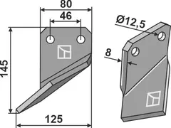 Rotary tine til Massano 145 x 80 mm - 12,5 mm hull
