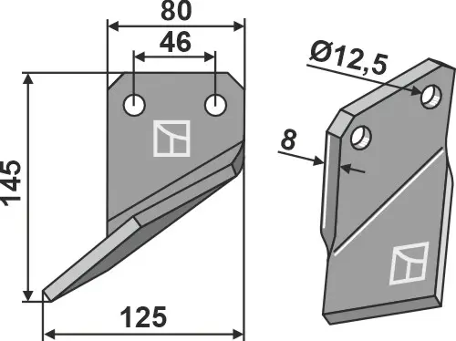 Rotary tine til Massano 145 x 80 mm - 12,5 mm hull 