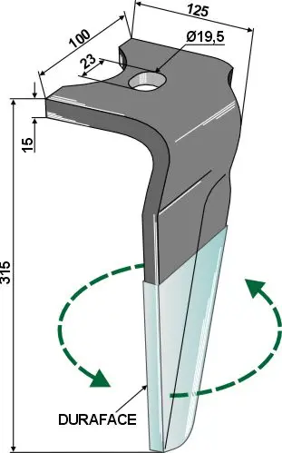 Tind til Alpego rotorharv 315 mm - 19,5x23 mm hull 