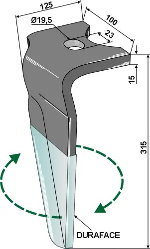 Høyvender tind til Alpego 315 mm - 19,5x23 hull 