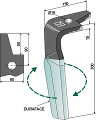 Tine for Amazone rotary harv 300mm, 19mm hull, 15mm tykkelse