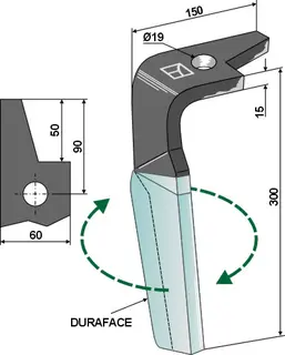 Tine for Amazone rotary harv 300mm, 19mm hull, 15mm tykkelse