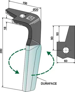 Tine for Amazone rotary harv 300mm, 20mm hull, DURAFACE