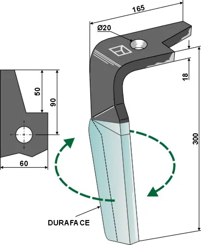 Tine for Amazone rotary harver 300mm, DURAFACE, 20mm hull 