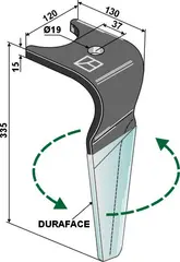 Tind til rotorharv Amazone Lengde 335 mm - Bredde 120 mm
