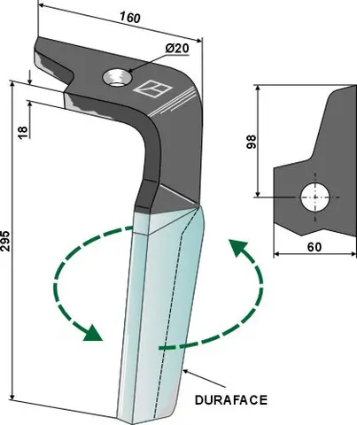 Tine for Amazone rotary harrows 295 mm, Duraface, for KE-modeller