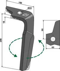 Venstre tind til Amazone Lengde 295 mm, Bredde 60 mm