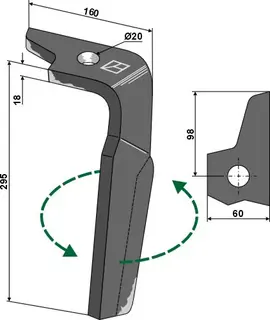Rotorharvtind 295 mm venstre Til Amazone KE2502/Amazone