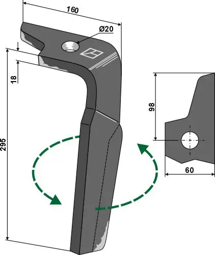Venstre tind til Amazone Lengde 295 mm, Bredde 60 mm 