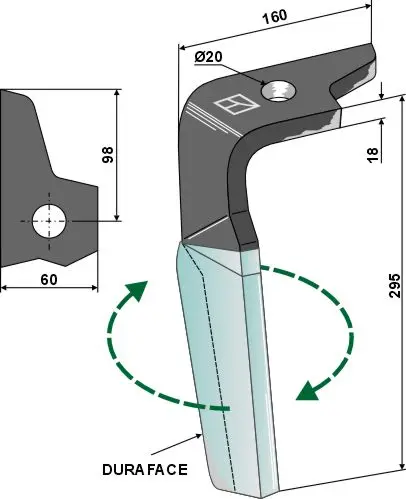 Tine for Amazone rotorharv 335mm, 20 hull, 295mm lengde 