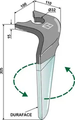 Tine for rotary harrows Breviglieri 305mm, MekFarmer 140-240