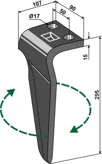 Tind for Falc rotary harv høyre L: 295mm, B: 90mm, H: 17mm