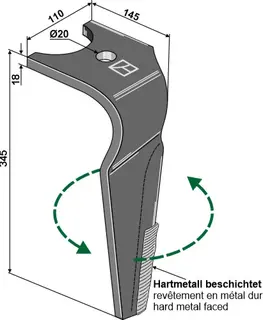Tine for rotorharv Kuhn Lengde 345mm, HR 3040/3540