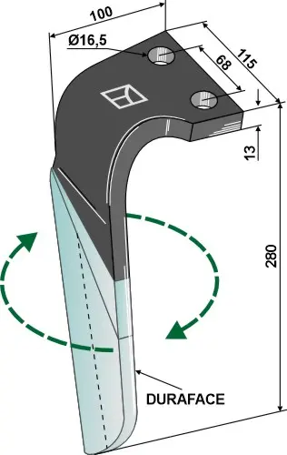 Tind til Kuhn Lengde 280 mm - Bredde 115 mm 