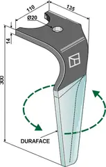 Tine for Kuhn rotary harv Lengde: 300mm, Type: DURAFACE