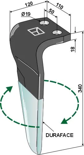 Tine for Kverneland Duraface Lengde 340mm, bredde 110mm 
