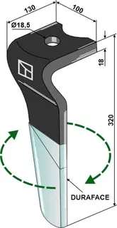 Tine for Kverneland rotary harv L: 320mm, B: 100mm, H: 18mm
