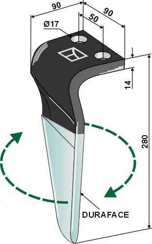 Høyvender tind til Maschio Lengde 280 mm, Bredde 90 mm 