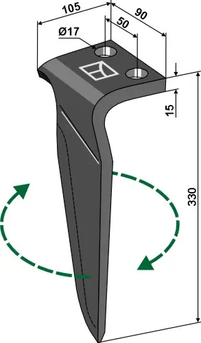 Høyvender tind til Maschio/Gaspardo Lengde 330 mm, Bredde 90 mm 