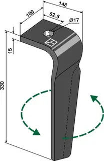 Tine for Bednar rotorharv 330mm lengde, 17mm hull