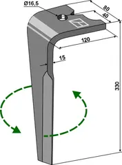 Venstre tind til Agram 330 x 80 mm - 15 mm tykk