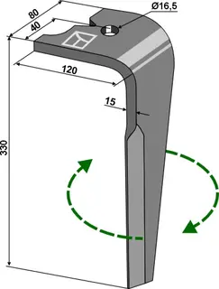 Tind for Agram rotary harver 330mm lengde, 16,5mm hull
