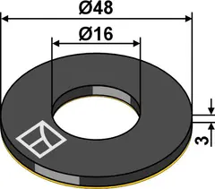 Damper washer Ø48x3xØ16 - EPDM Ø48mm, tykkelse 3mm, hull 16mm