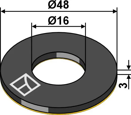 Damper washer Ø48x3xØ16 - EPDM Ø48mm, tykkelse 3mm, hull 16mm 