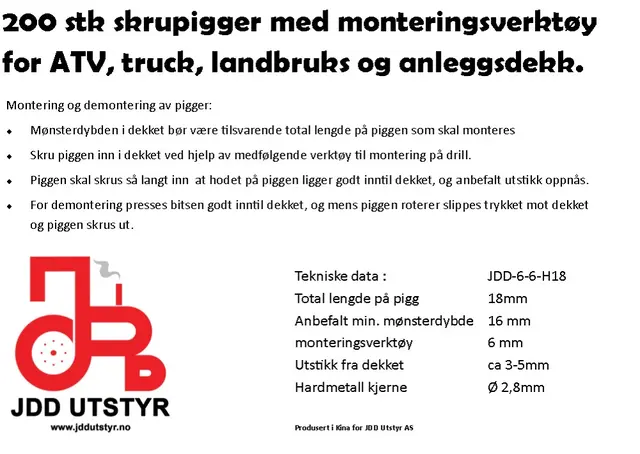 100 stk pigger 6 x 18mm - JDD Utstyr