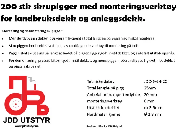 200 stk skrupigg 6x25mm - JDD Utstyr